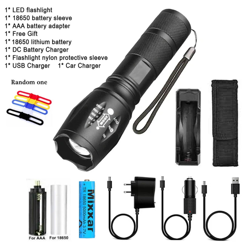 ZK30 Portable Powerful LED Lamp T6 Flashlight Linterna Torch Uses 18650 Chargeable Battery Outdoor Camping Tactics Flash Light