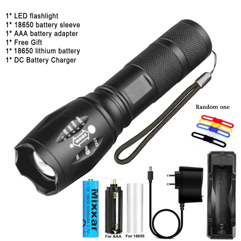 ZK30 Portable Powerful LED Lamp T6 Flashlight Linterna Torch Uses 18650 Chargeable Battery Outdoor Camping Tactics Flash Light