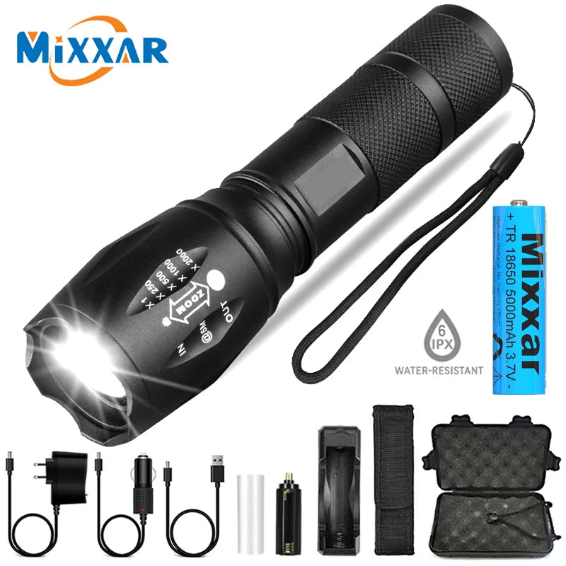 ZK30 Portable Powerful LED Lamp T6 Flashlight Linterna Torch Uses 18650 Chargeable Battery Outdoor Camping Tactics Flash Light