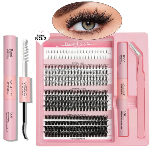 20D/40D/60D Clusters Individual Lashes 5-16 mm Grafting Eyelash Bond and Seal Makeup Set 14 Rows DIY Mixed False Eyelashes Kit