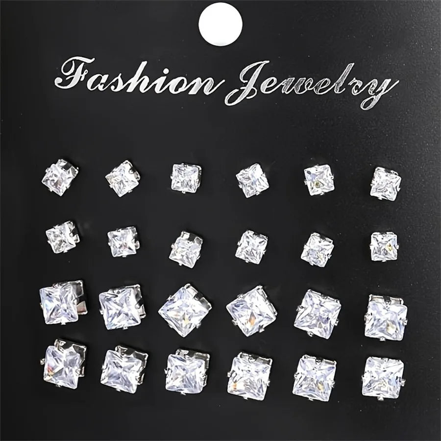 12 Pair/Lot White Shiny Wedding Stud Earrings Set for Women Men Cubic zircon Jewelry Accessories Minimalist Earring Jewelry Gift