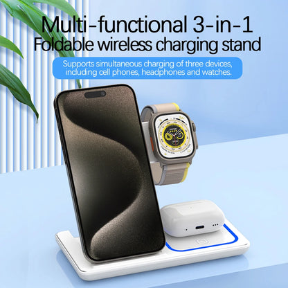 Foldable 3 In 1 Wireless Charger Pad Stand For iPhone