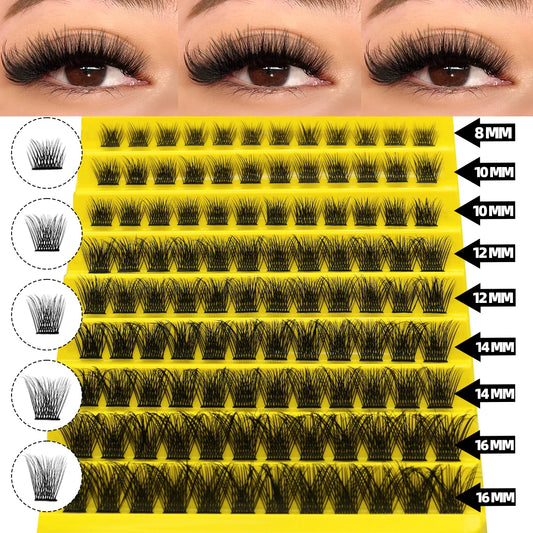 GROINNEYA Cluster Lashes Mixed Tray Individual Lashes 3D Volume Eye Lashes Soft Natural Lashes Mink Lash Cluster False Eyelashes