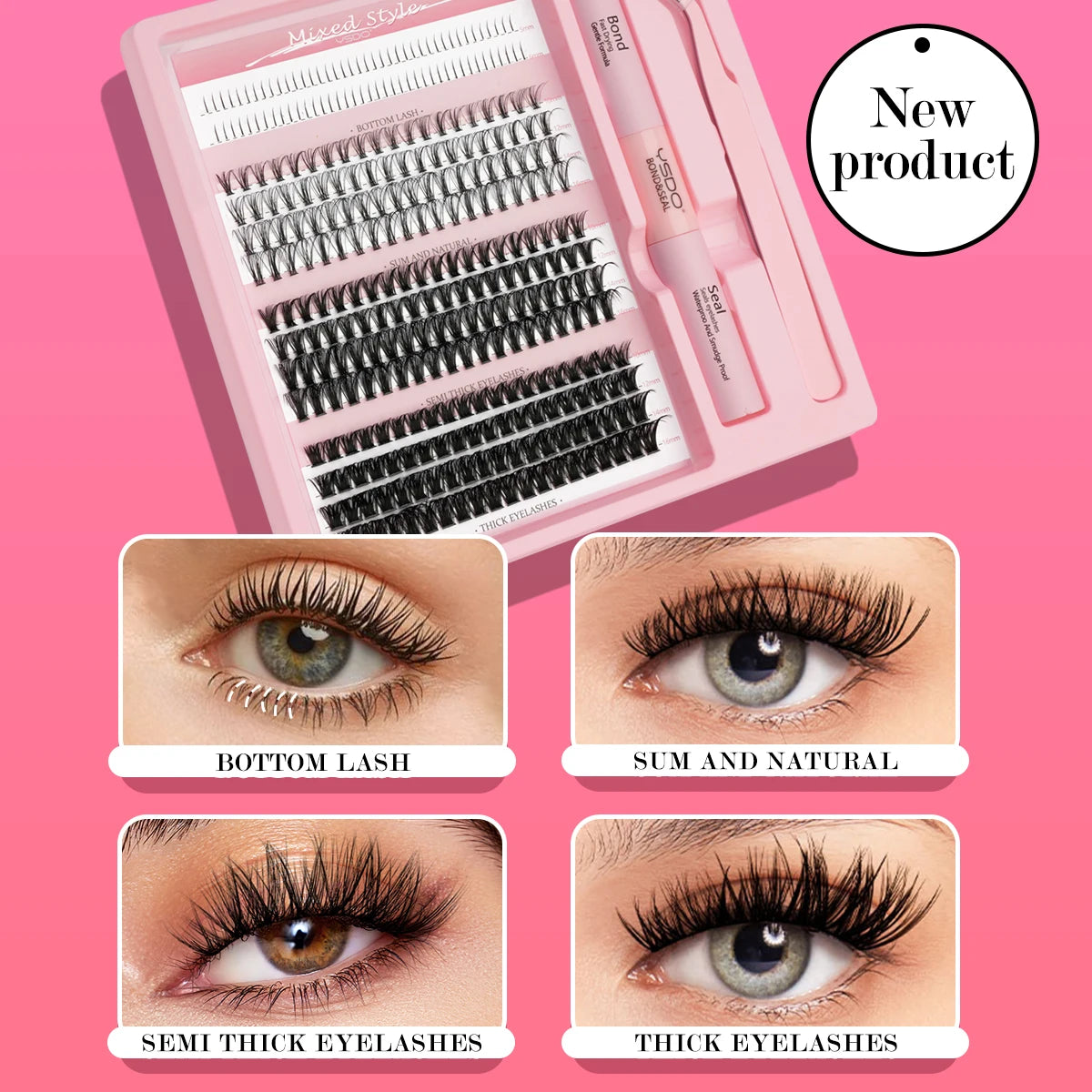 20D/40D/60D Clusters Individual Lashes 5-16 mm Grafting Eyelash Bond and Seal Makeup Set 14 Rows DIY Mixed False Eyelashes Kit