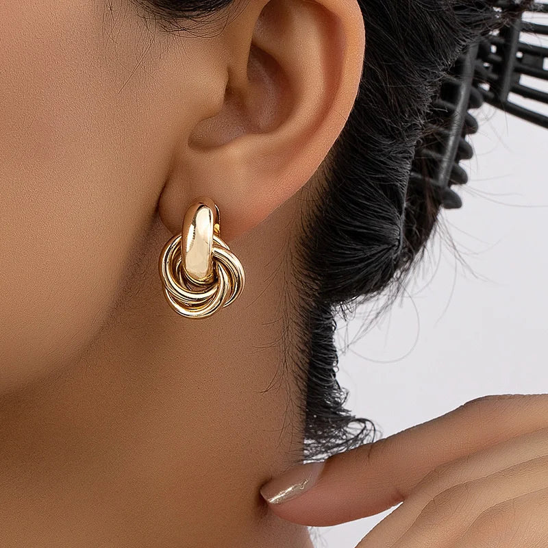 Fashion Gold Silver Color Knot Hoop Earring For Women Shiny Plating Trendy Earring Stud Cute Daily Wear Jewelry