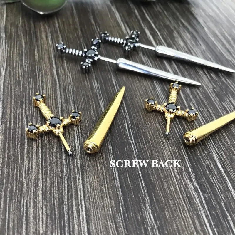 Kinitial Sword Earrings Gothic Removable Sword Ear Jacket Dagger Earrings Dagger Earrings Front Back Earring