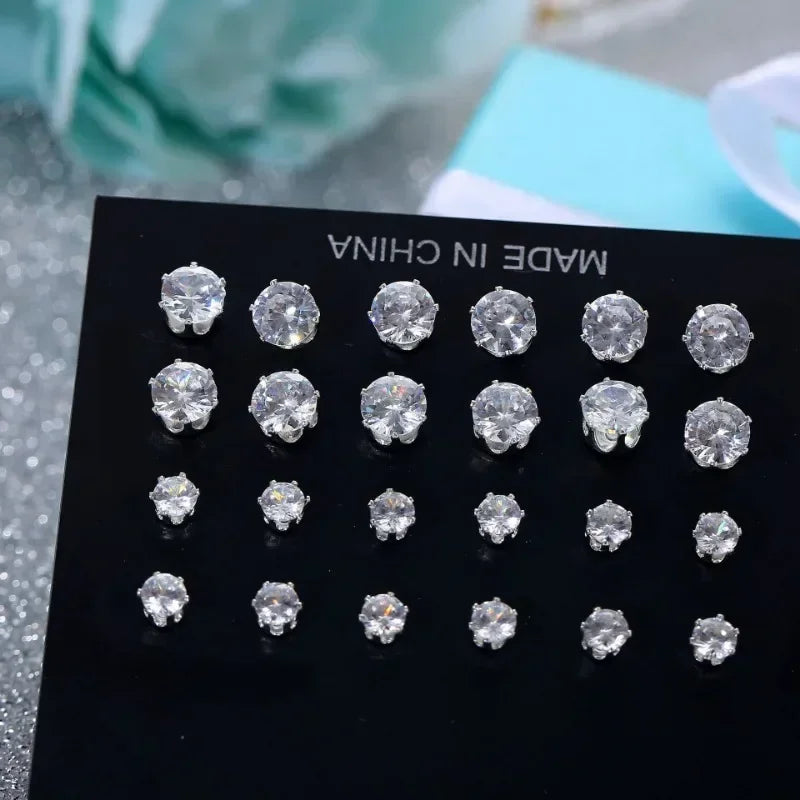 12 Pairs/Pack White Shiny Wedding Stud Earrings Set for Women Men Crystal Jewelry Accessories Minimalist Earrings Jewelry Gifts