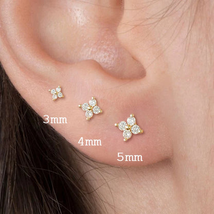 Dainty Flower Stainless Steel Stud Earrings for Women Piercing Cartilage Ear Ring Cute Zircon Gold Color Clover Jewelry Gift