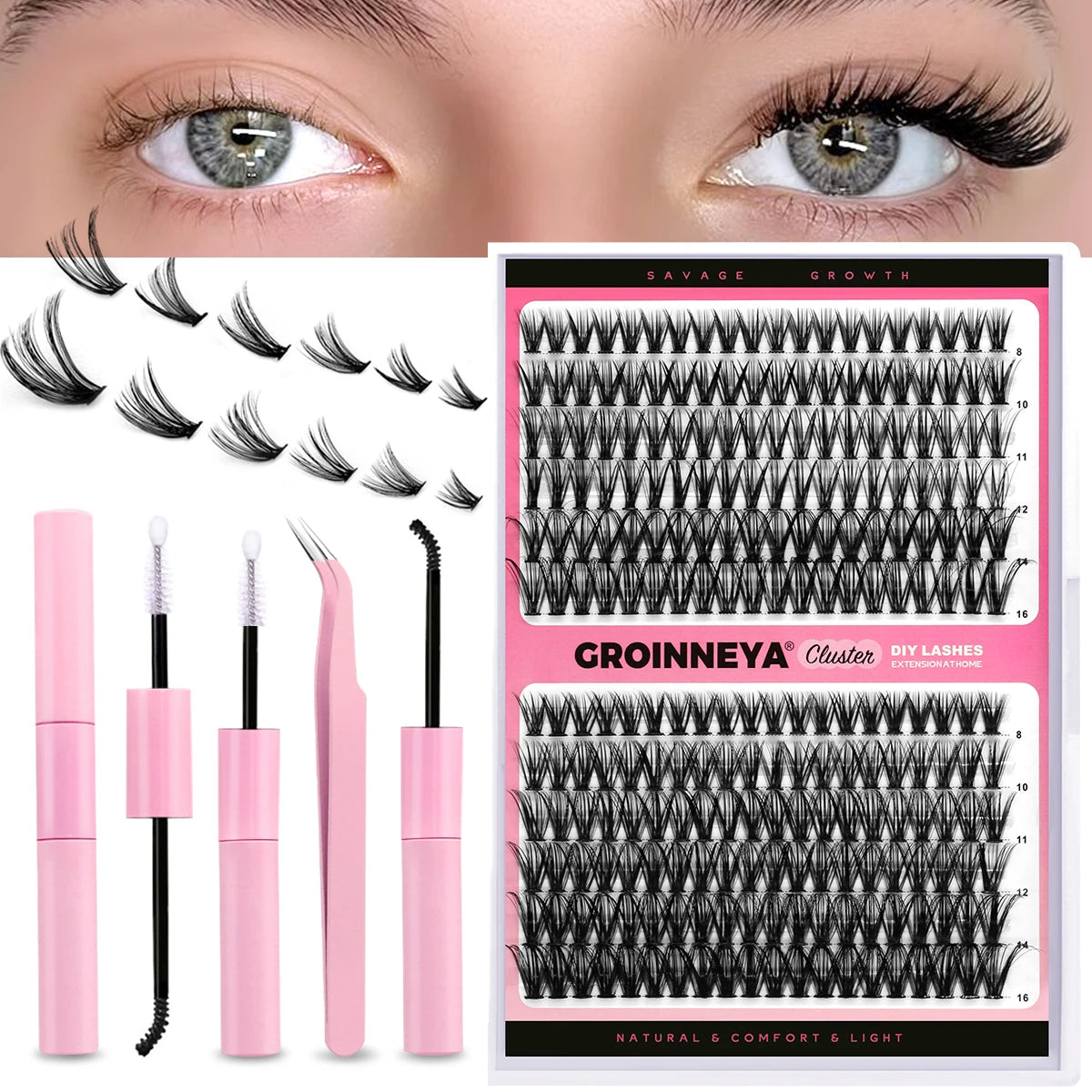 Lash Clusters Set DIY Lashes Extension Kit Individual Eyelash Extension Kit Full Set Lashes Kit with Lash Bond and Seal Makeup