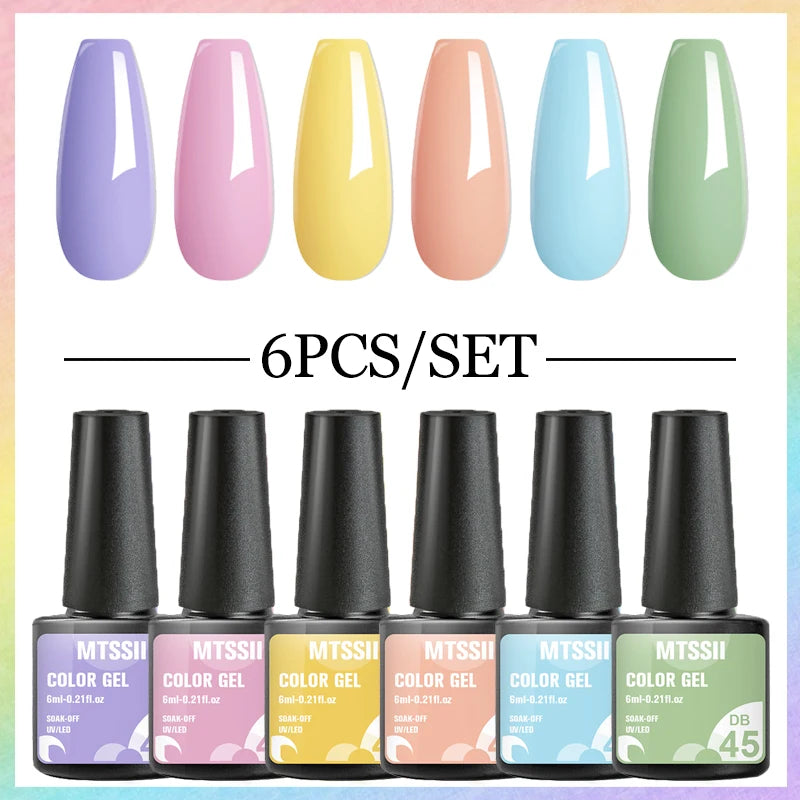 6PCS/SET Color Nail Gel Polish Set Kits  Base Top Coat