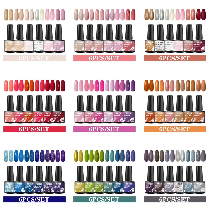 6PCS/SET Color Nail Gel Polish Set Kits  Base Top Coat