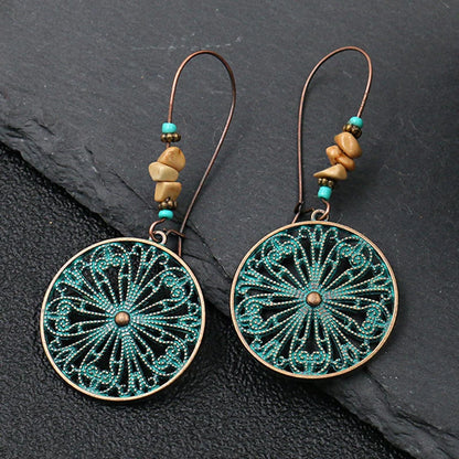 Vintage Palace Style Dangle Earrings for Women Boho Ethnic Creative Hollow Leaf Round Sun Hand Water Drop Earring Female Jewelry