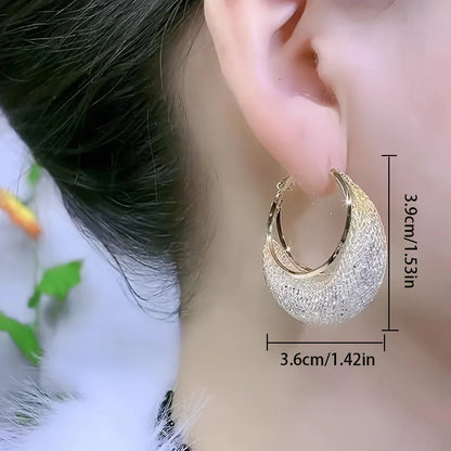 Exaggerate Shiny Mesh Design Hoop Earrings Iron Jewelry Rhinestones Inlaid Elegant Leisure Style For Women Party Earrings