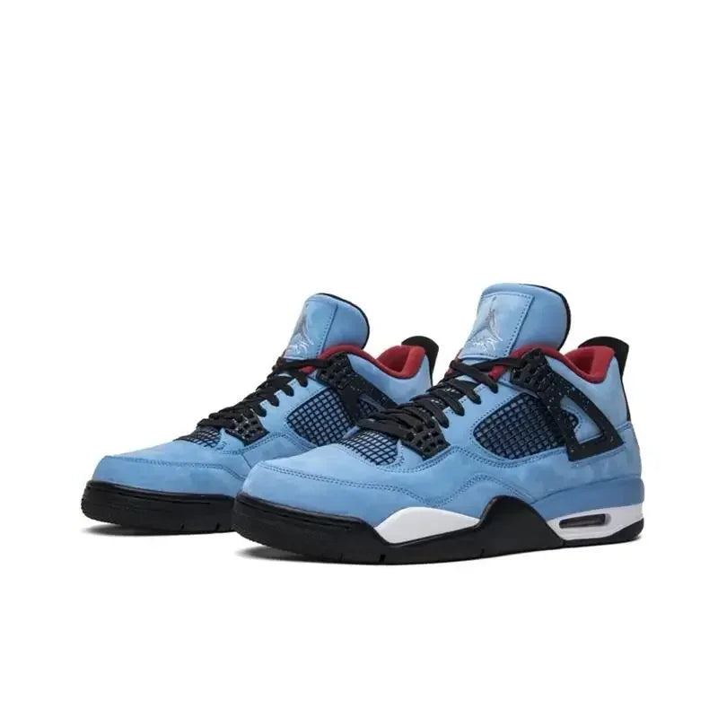 Nike Air Jordan 4 Anti-skid Wear Men Women, Sports Basketball Shoes, Comfortable Breathable, Xie Cactus Jack Ts/blue Suede