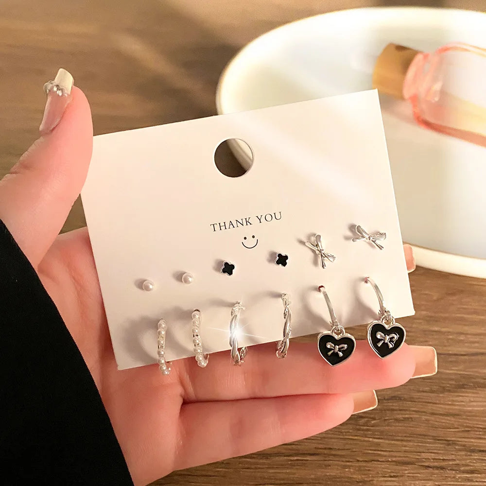 Multi Pairs Pack Fashion Sweet Cool Earrings Set For Women Heart Stud Earring Simple Geometric Earrings Jewelry Accessories