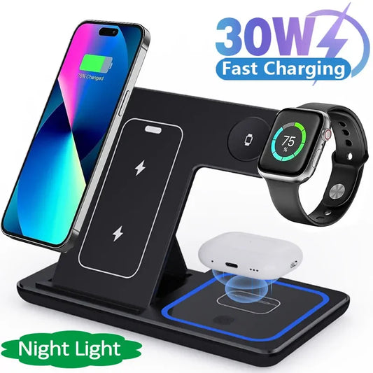 Foldable 3 In 1 Wireless Charger Pad Stand For iPhone