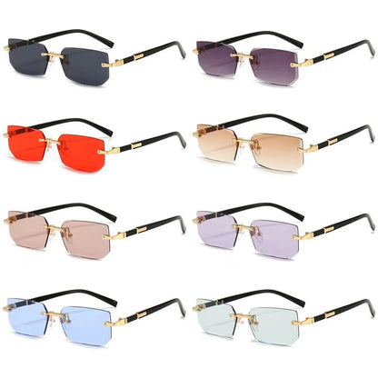 Trendy Rimless Sunglasses for Men Women Fashion Frameless Rectangle Sun Glasses Retro Shades Summer Traveling Eyewear UV400