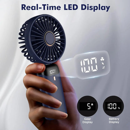 Handheld Fan Mini Fan Portable with LED Display, Type-C Rechargeable