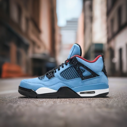 Nike Air Jordan 4 Anti-skid Wear Men Women, Sports Basketball Shoes, Comfortable Breathable, Xie Cactus Jack Ts/blue Suede